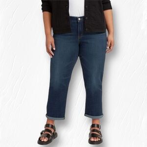 Levis Boyfriend Stretch Jeans Dark Wash Tapered Leg Relaxed Hip Thigh Cobalt 26W